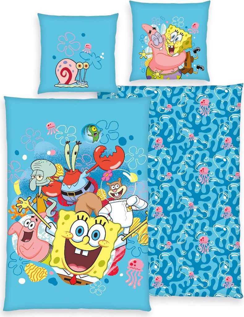 HERDING SpongeBob Bettwäsche-Set ‘Fun’ - 80-x-80-cm-135-x-200-cm, Deckenbezug im Lieferumfang enthalten, Kissenbezug enthalten Größe: 80 x 8...