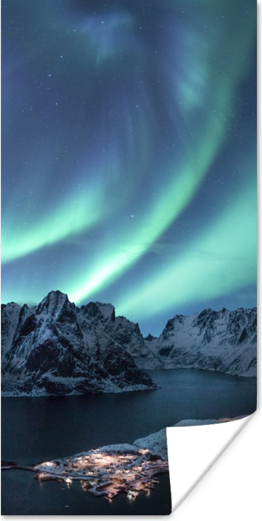 MuchoWow Poster Nordlichter - Grün - Meer 40x80 cm - Dekoration