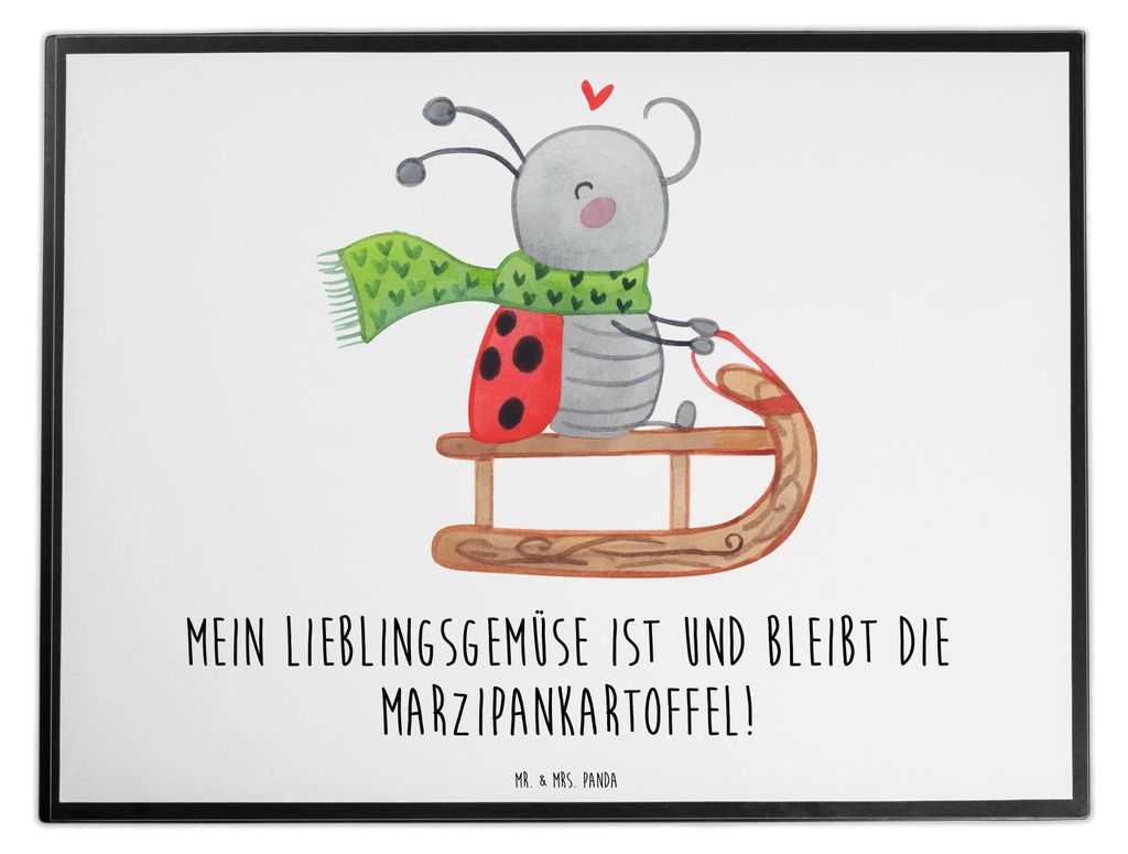 Mr. & Mrs. Panda Schreibunterlage Smörle Rodeln - Weiß - Geschenk, Schreibtischauflage, Winter, Zeichenunterlage, Marzipan, Schlittenfahren, schr...