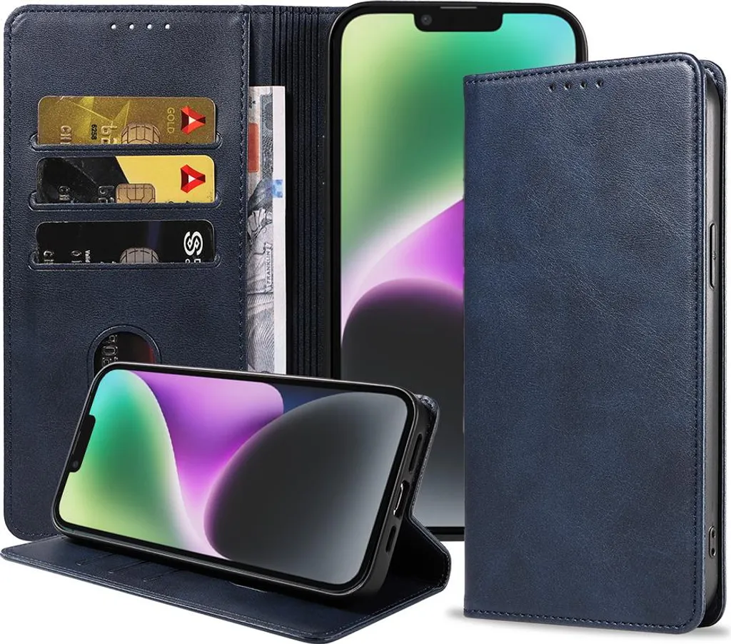 Custodia iPhone 14 Plus Blu Ecopelle Chic - Smartphonica Edition