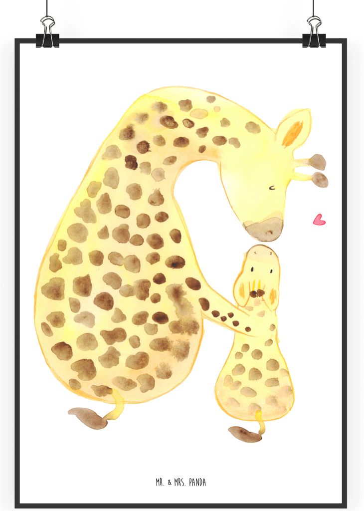 Mr. & Mrs. Panda Bild Giraffe Kind DIN A2 - Weiß - Geschenk, drucke, Wandbild, Mama, Lieblingsmensch, Afrika, wanddeko, Sohn, Plakat, Wandschmuck,...