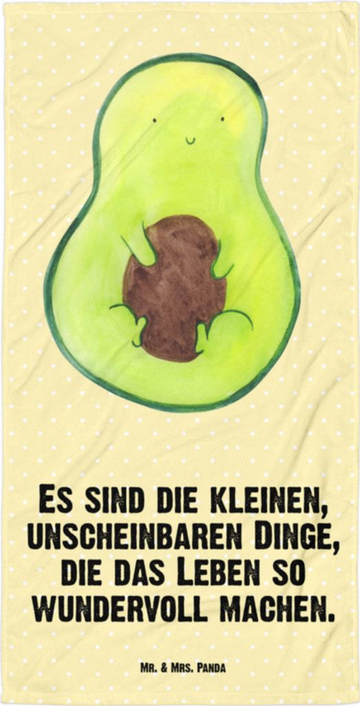 Mr. & Mrs. Panda Handtuch Avocado Kern - Gelb Pastell - Geschenk, Pflanze, Liebe, Wunder, Duschhandtuch, Duschtuch, Spruch Leben, Großes Badehandt...