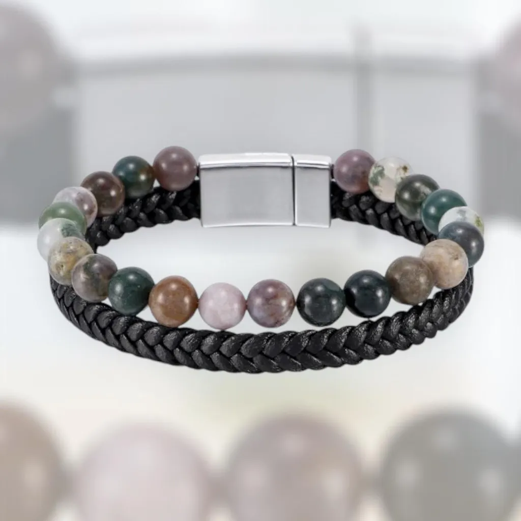 Bracelet cuir robuste agate indienne : un bijou durable et élégant