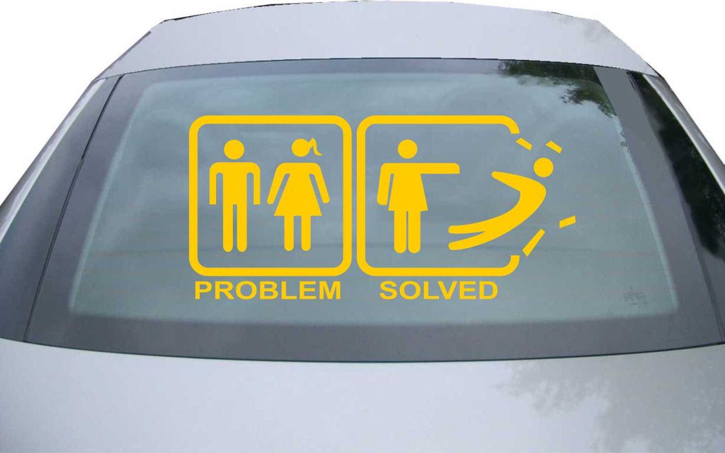 Indigos UG - Aufkleber Heckscheibe & Motorklappe DE6156 - gold - 600x285 mm - problem solved - Auto Scheiben Fenster Heckklappe Tuning Racing JDM -...