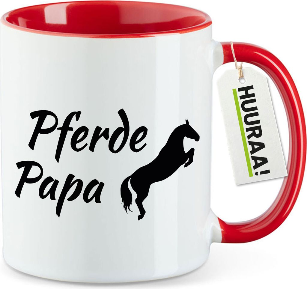 Huuraa Kaffeetasse Pferdepapa Silhouette 330ml Rot Keramik Kaffeebecher Geschenkidee