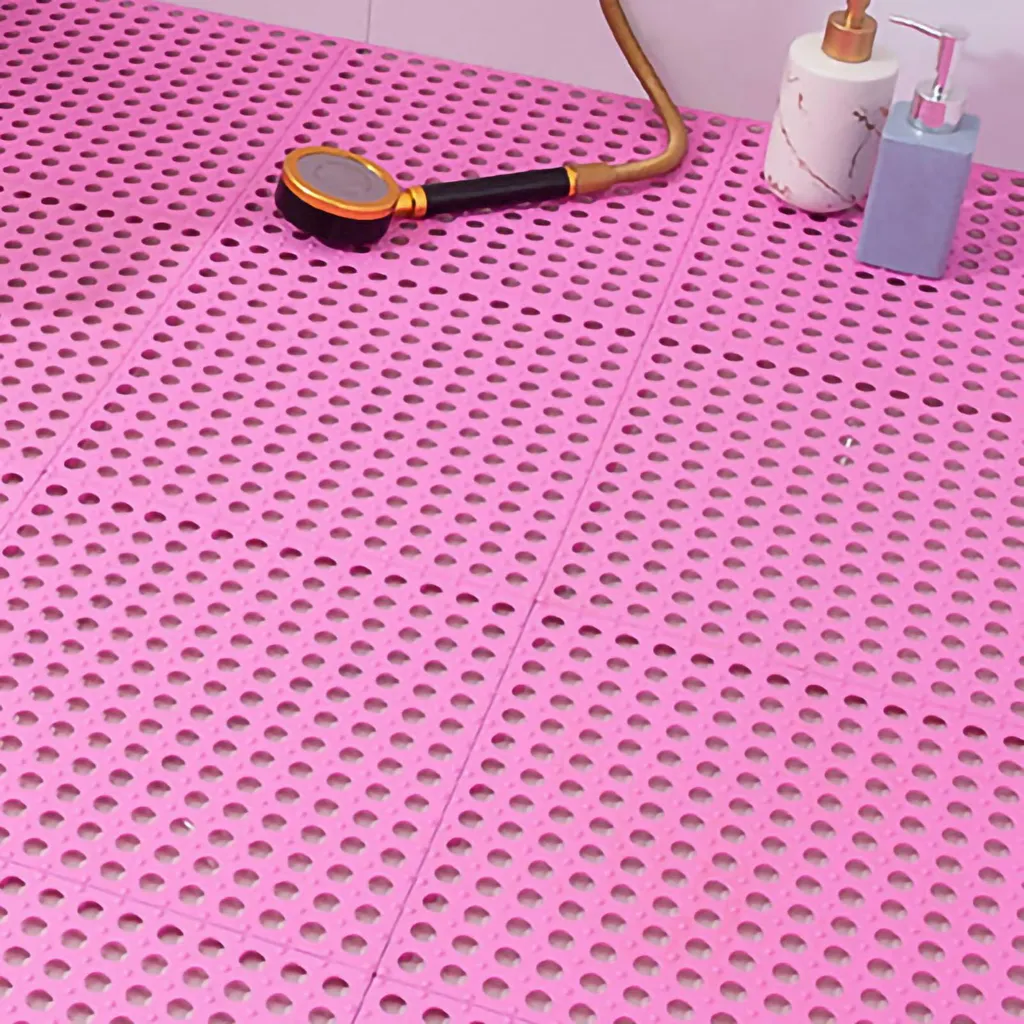 10 Tapis de Bain à Ventouses Rose en Mosaïque Plastique Antidérapant