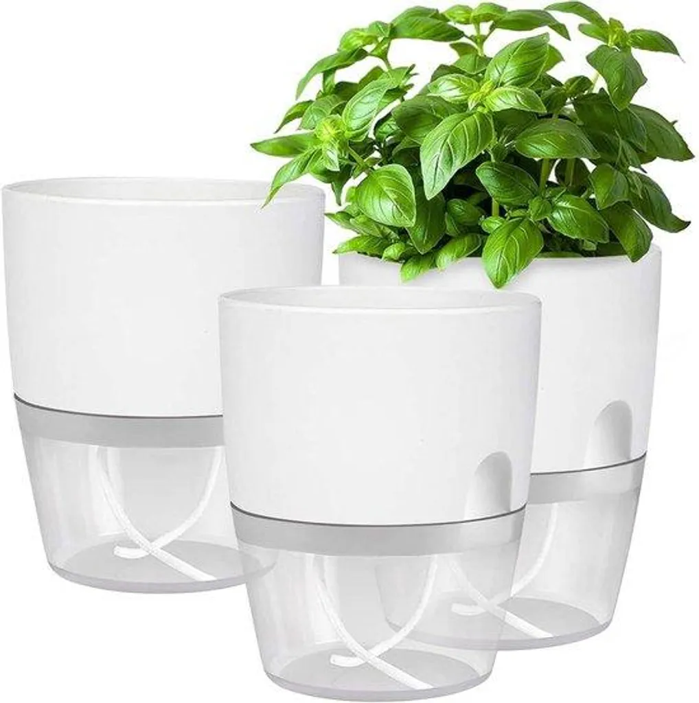 Pots à herbes aromatiques à arrosage automatique blanc - Lot de 3 pièces