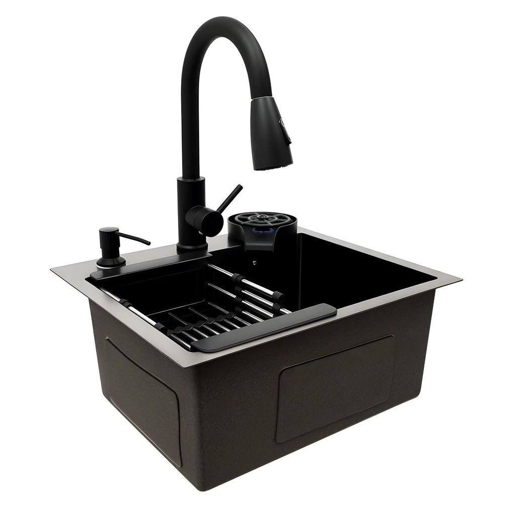 Küchenspüle mit ausziehbarem Spüle Schwarz Wasserhahn Multifunktionale