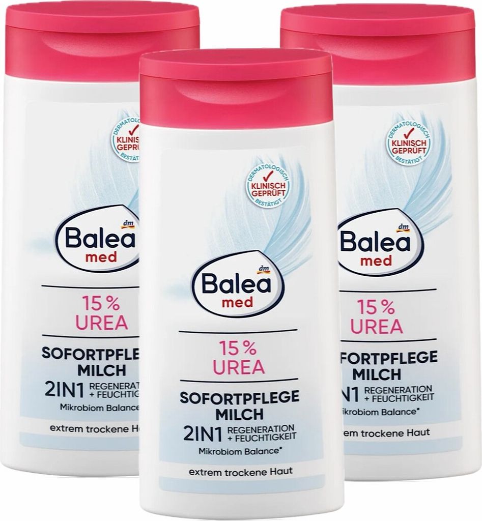 3 x Balea MED - Bodylotion Sofortpflegemilch 2in1 mit 15% Urea (3 x 250 ml)