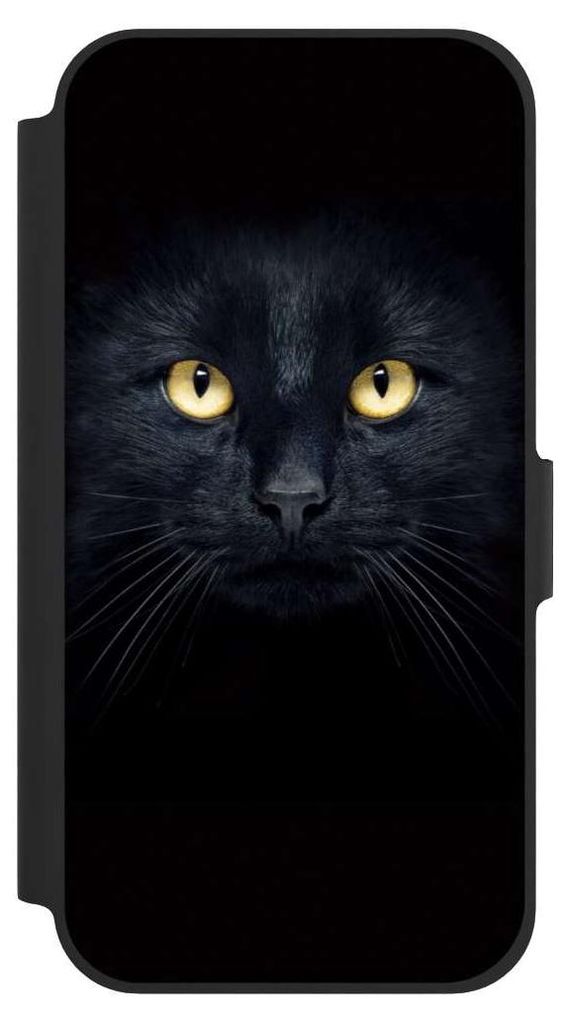 NIVOCASE Klapphülle für Apple iPhone 12 Handyhülle aus Kunst Leder NIVOflip schwarz Auge Katze schwarz