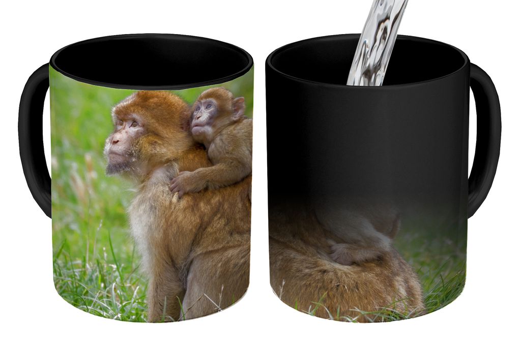 KitchenYeah Zauber Tasse Zaubertasse Magic Affe - Baby - Gras 350 ml Farbwechsel Becher Geschenk Geschenkidee - Magic-Tasse - Fototasse - Keramik...