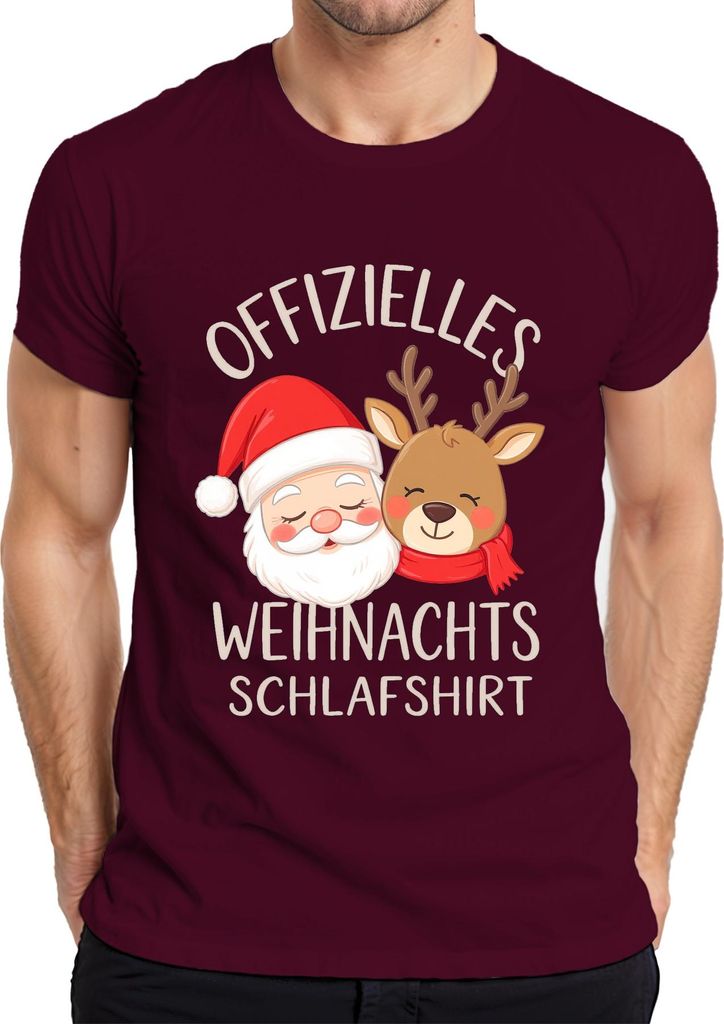 Offizielles Weihnachts Schlafshirt Weihnachtsmann Rentier Lustig Herren T-Shirt, Burgundy, XXL