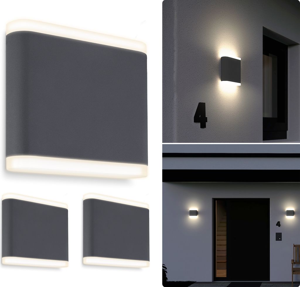 SSC-LUXon 3 Stück GIRI Wandlampe Aussen anthrazit grau LED Up and Down Lampe IP54 - Außenwandleuchte LED warmweißes Licht 230V