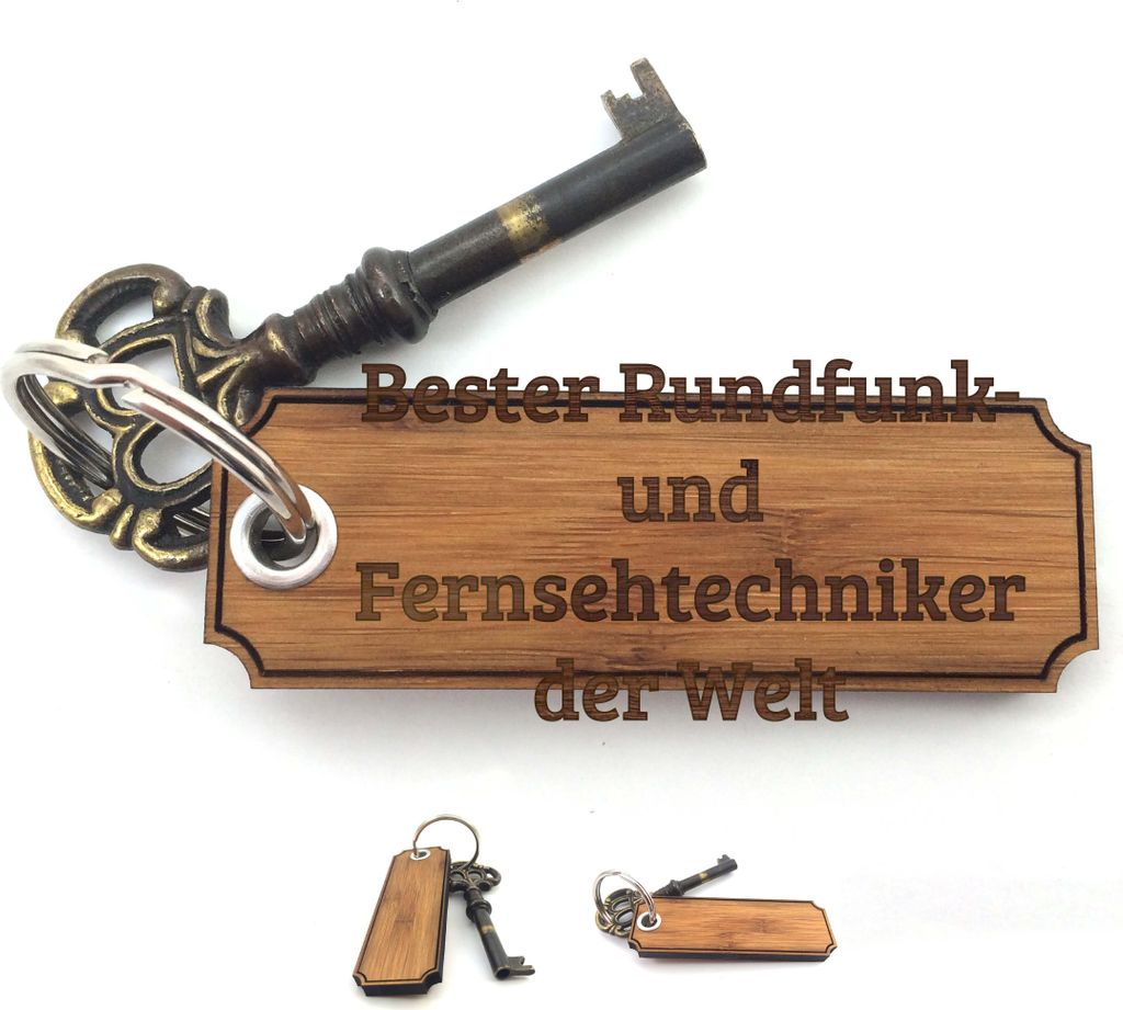 Mr. & Mrs. Panda Schlüssel Anhänger Rundfunk- und Fernsehtechniker - Bambus - Geschenk, Geschenke, Schenken, Gravur, Glücksbringer, Abschied, f...