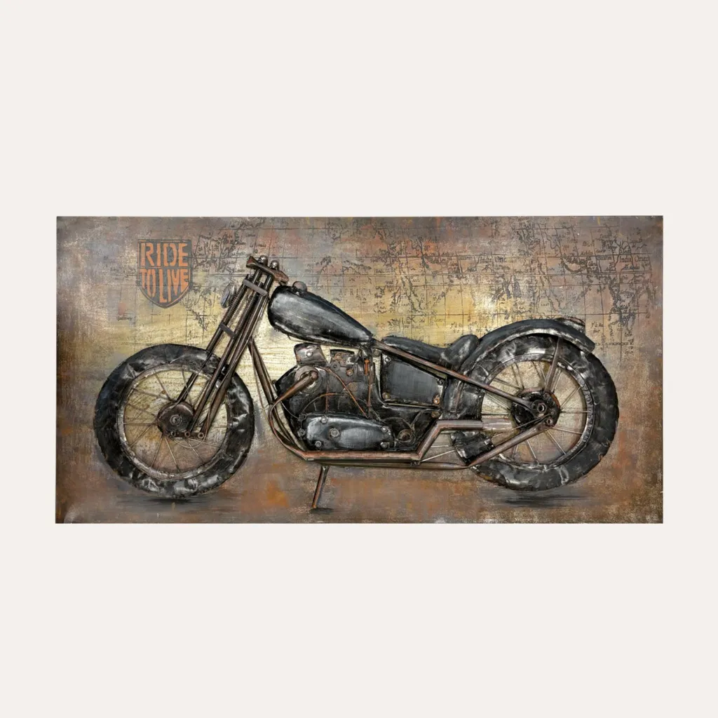 Tableau Métal Moto KEYHOMESTORE 140x70x10 cm - Décoration Murale Relief