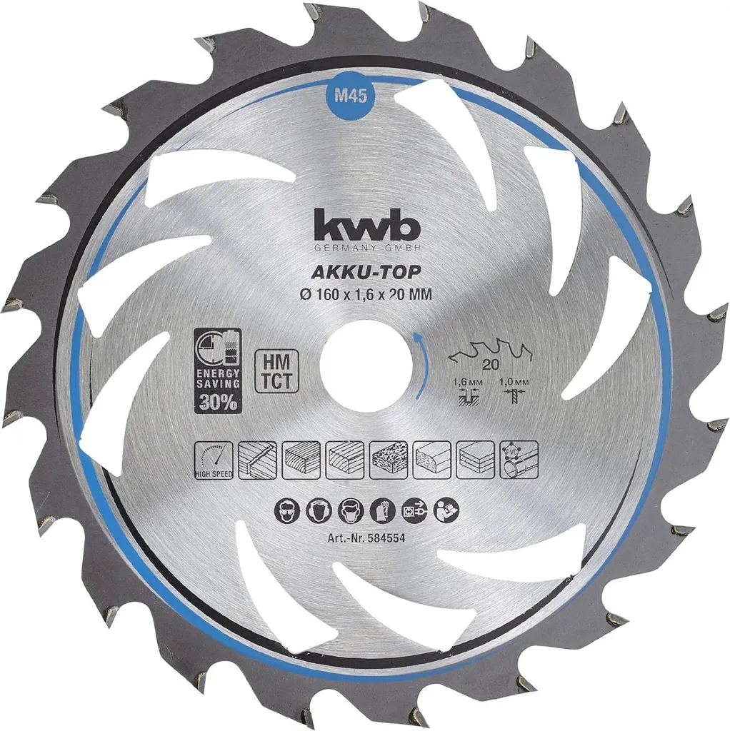 kwb 584554 Lama circolare in metallo duro 160 x 20 x per macchine a batteria mm denti 20