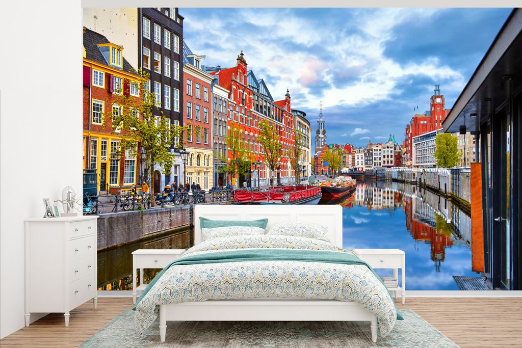MuchoWow Fototapete für Wohnzimmer oder Schlafzimmer Wandtapete Vinyl Motivtapete Amsterdam - Kanal - Zentrum - 600x400 cm - Vinyltapeten