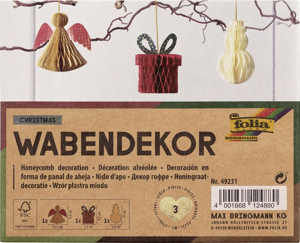folia Wabendekor CHRISTMAS 3er Set Geschenk & Co