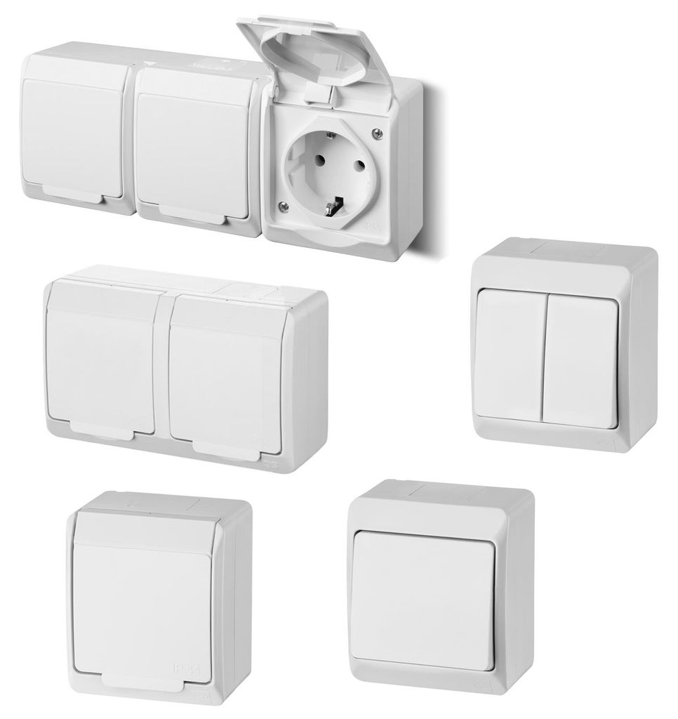 Wandmontageschakelaar voor inbouwspots, wit, IP44, HERMES Productafbeelding 