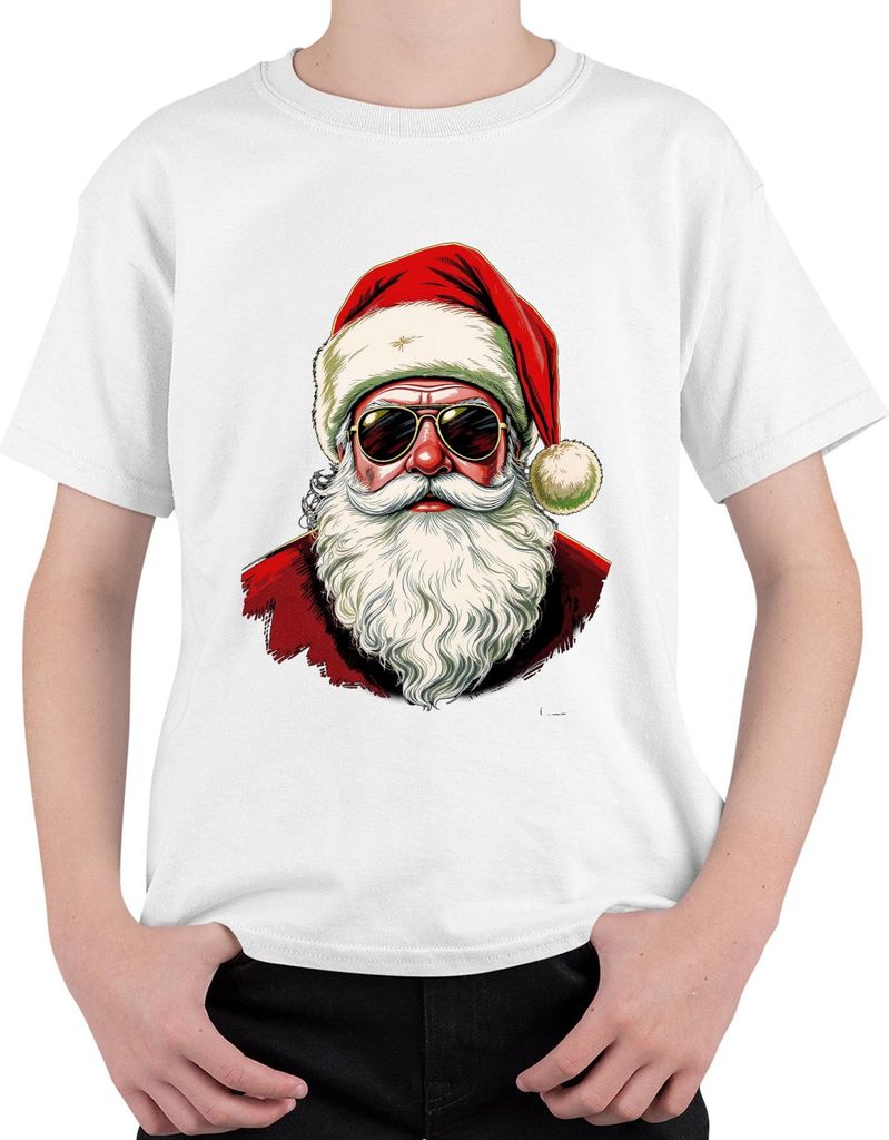 Weihnachtsmann Sonnenbrille Cool Hipster Retro Vintage Santa Mütz Uni Kinder T-Shirt, Weiß, 128