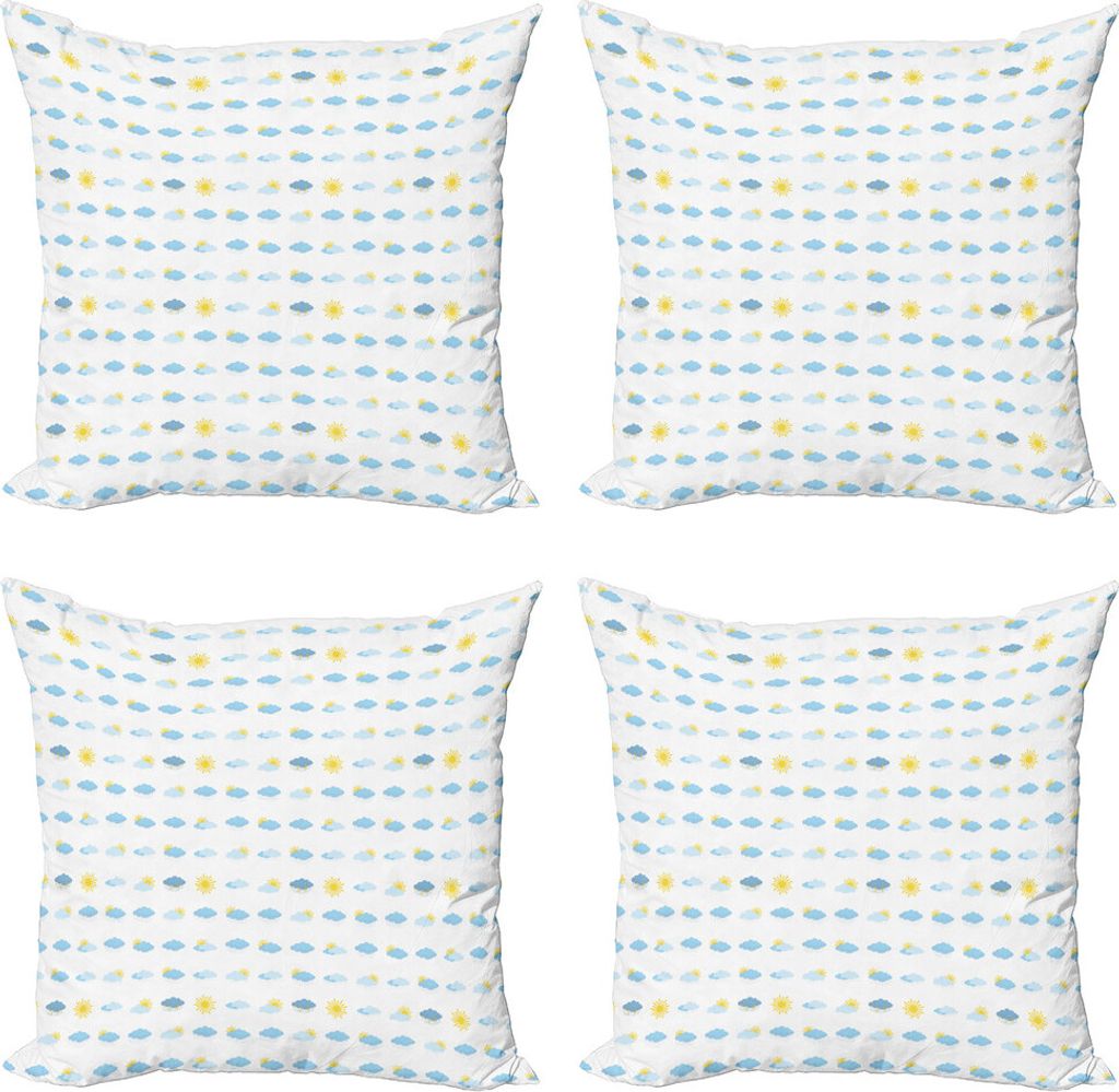 ABAKUHAUS Blau und Gelb Kissenbezug Set (4 Stück), Meteorologie Wolken, Moderner Doppelseitiger Digitaldruck, 40 cm x 40 cm, Hellblau und Gelb