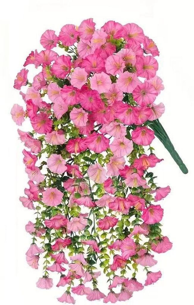 Künstliche Blumen für den Außenbereich, künstliche Hänge-Prunkwinden mit Eukalyptusblättern, UV-beständige künstliche Petunien-Ranken für ...