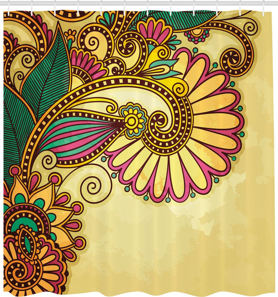 ABAKUHAUS Grunge Duschvorhang, Paisley Blumen Und Blatt Design Mit Floralen Mandala Oriental Pattern Effekten, Stoffliches Gewebe Badezimmerdekorat...
