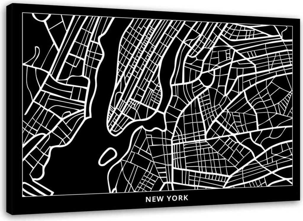 Leinwandbild new york - stadtplan 90x60 cm Feeby grau wandbild bereit zum aufhängen