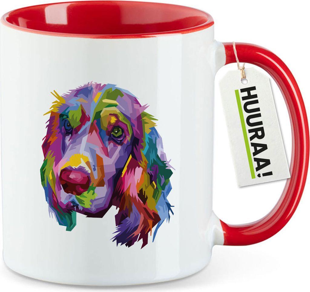 Huuraa Kaffeetasse Cocker Spaniel Colorful 330ml Rot Keramik Kaffeebecher Geschenkidee