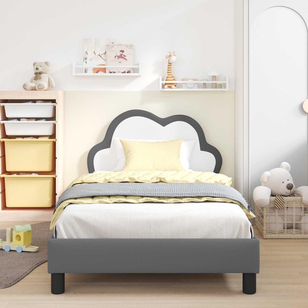 “2026 Modern“ Kinderbettgestell mit Kopfteil Hellgrau 90 x 200cm Polyurethan- Designermöbel 495011 - Klassische BettenJugendbett Tagesbett