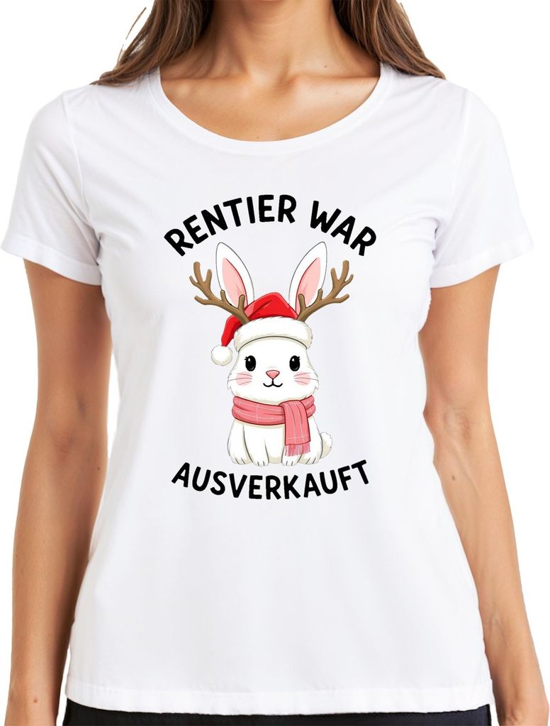 Rentier war t süßer Hase Geweih Weihnachten Geschenk Damen T-Shirt, Weiß, L