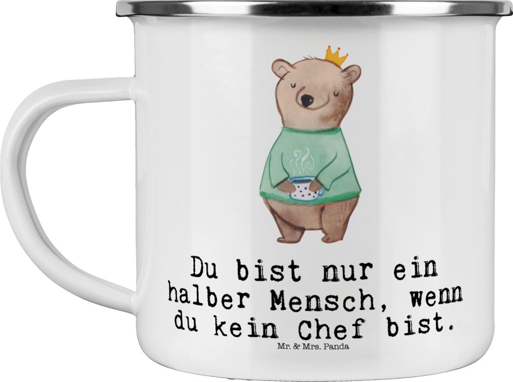 Mr. & Mrs. Panda Emaille Tasse Chef Herz - Weiß - Geschenk, CEO, Lustig, Spruch, becher, Reisebecher, Pott, Bester, Leiter, Teetasse, Haferl
