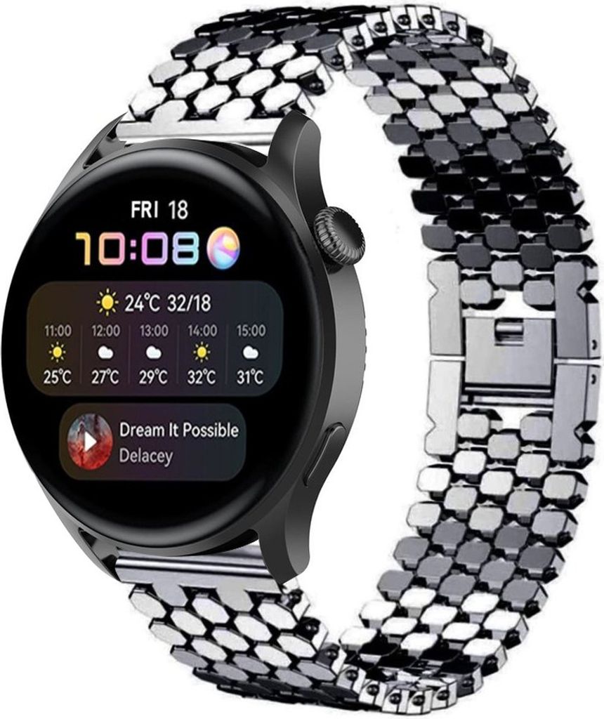 Strap-it Huawei Watch 3 (Pro) Stahl-fischarmband (Schwarz)
