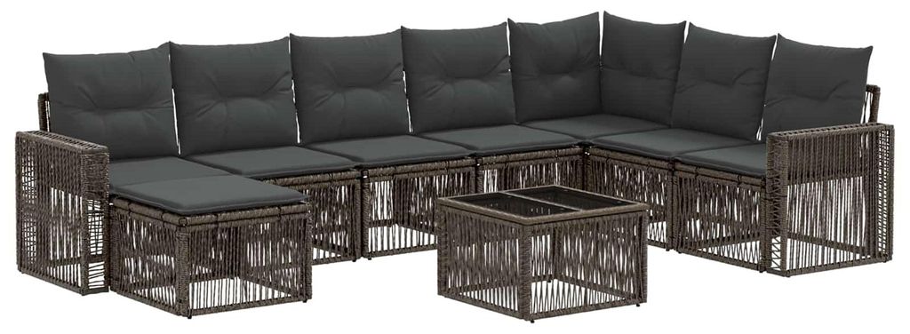 Gartensofa-set 9 pcs Grau und Dunkelgrau Poly-Rattan
