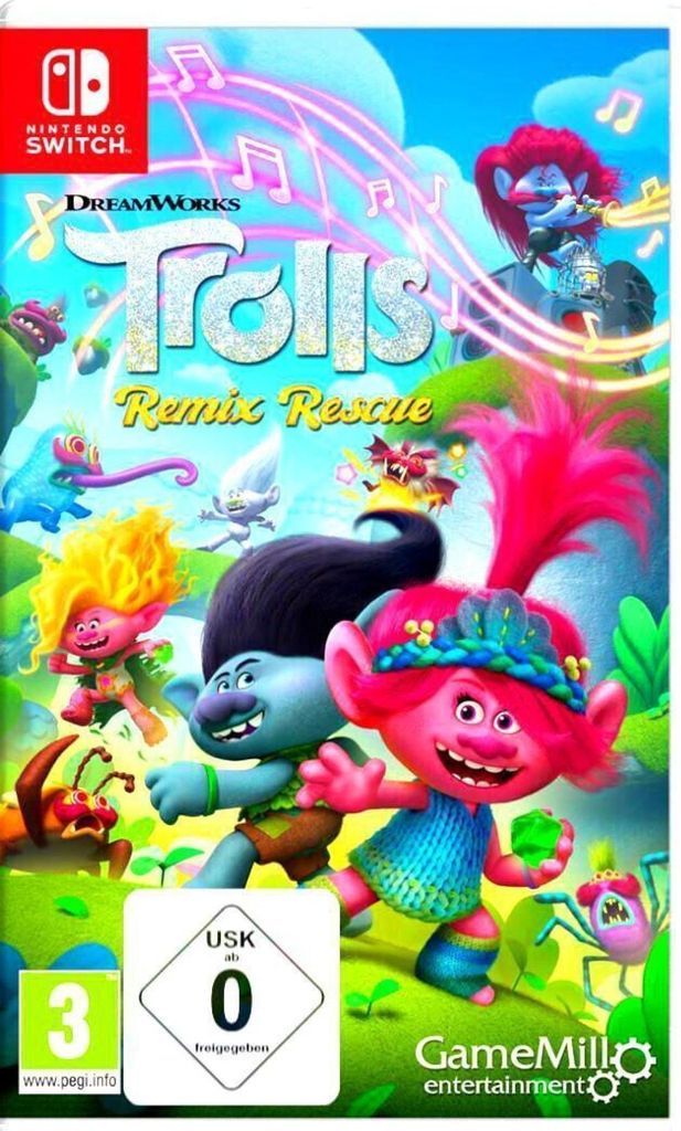 The cover art for the Trolls Remix Rescue Nintendo Switch game.