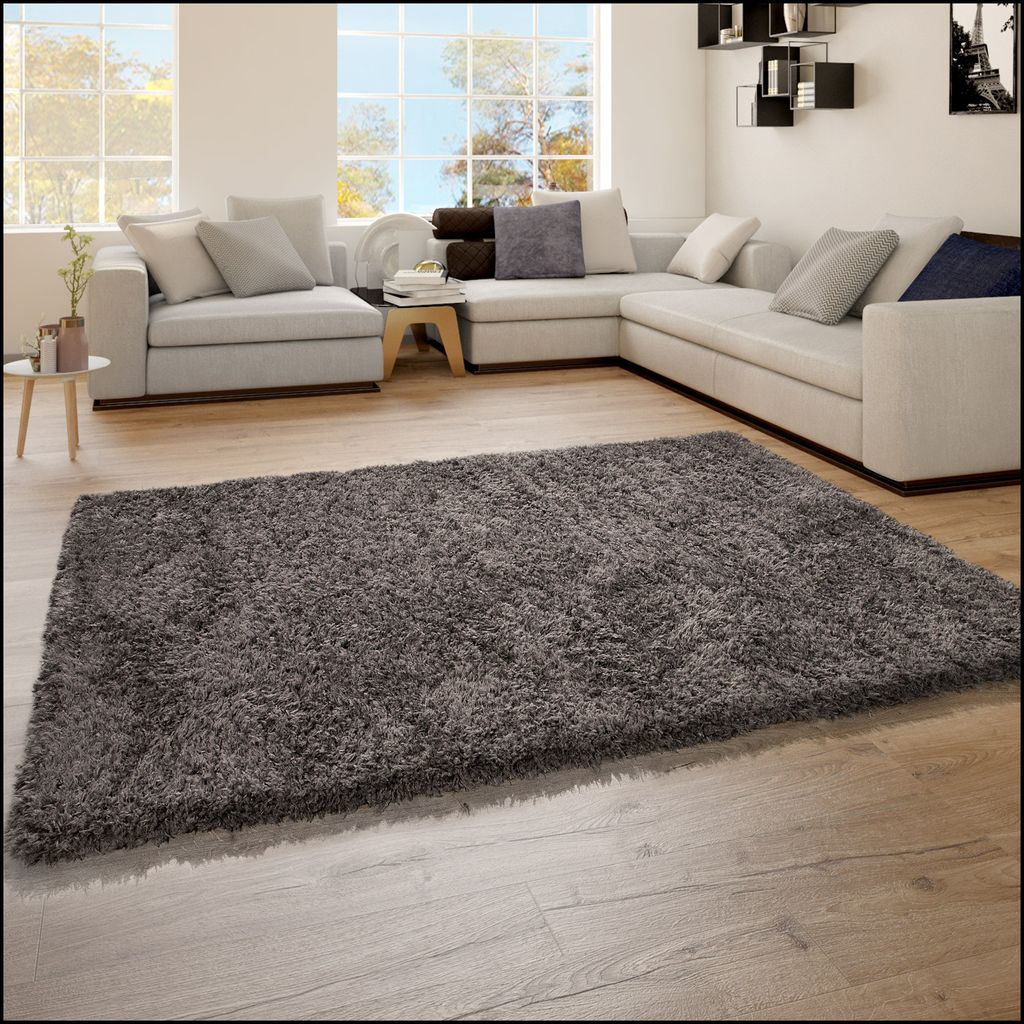 TT Home Teppich Hochflor Flokati Look Flauschig Langflor Einfarbig Trend Shaggy Anthrazit Größe 120x160 cm