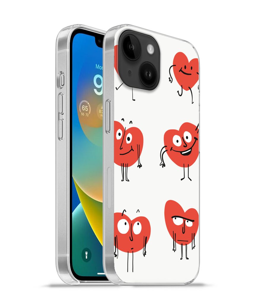MuchoWow Handyhülle Schutzhülle Hülle für Apple iPhone 14 - Softcase Eine Illustration von neun Herzen mit Emotionen Silikon Softcase Handy H...