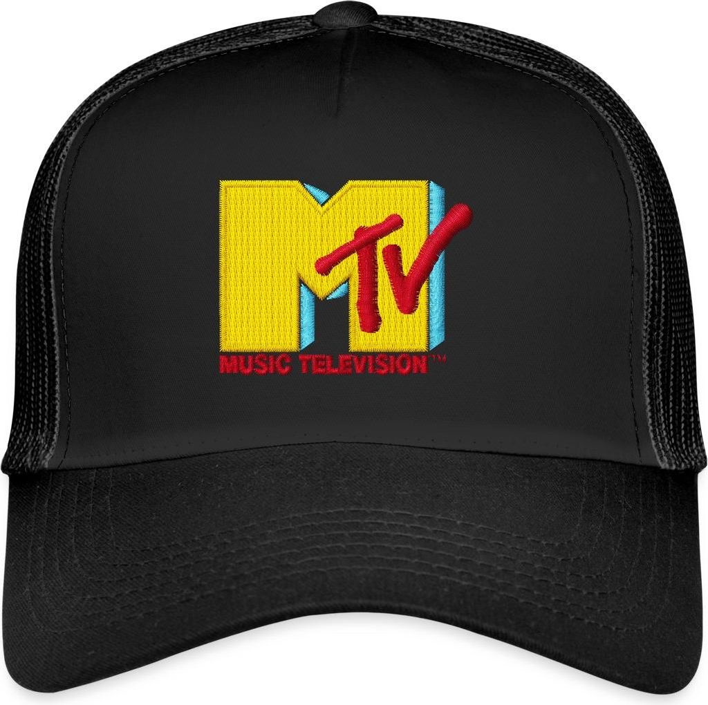 Spreadshirt MTV Logo Als Stick-Design Trucker Cap, One size, Schwarz/Schwarz