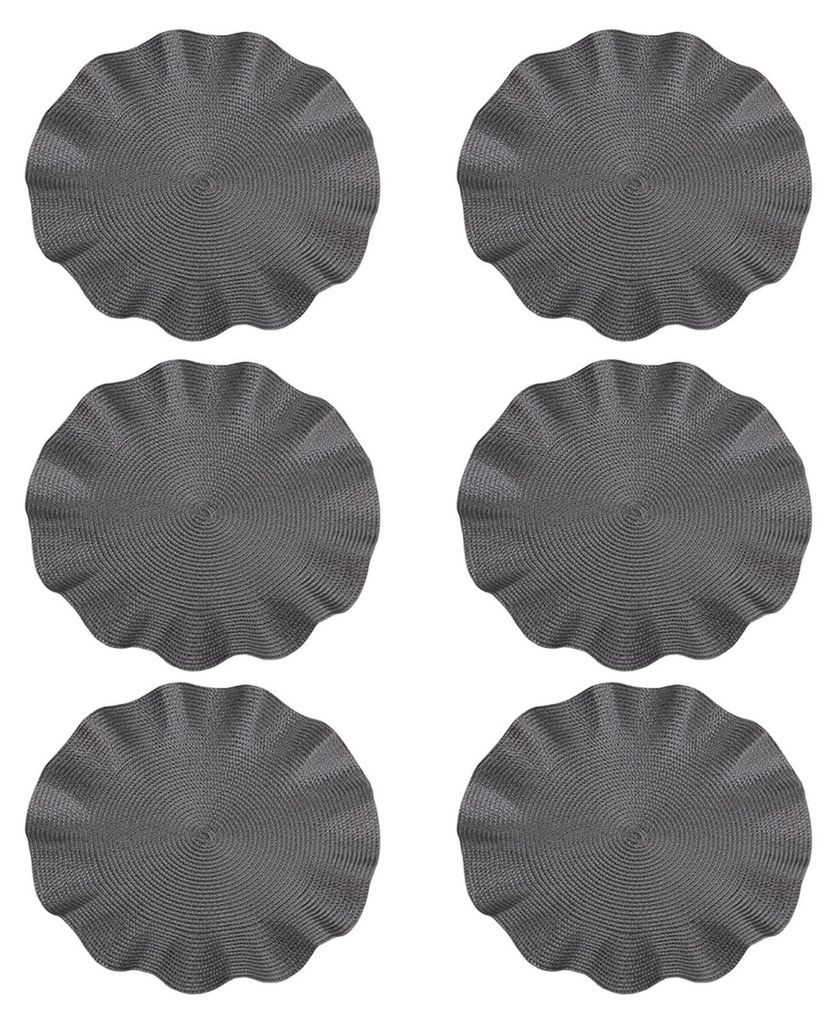 6-teiliges rundes Tischset-Set mit Webdesign, waschbar, rutschfest, gewellter Rand, hitzebeständige Tischmatte