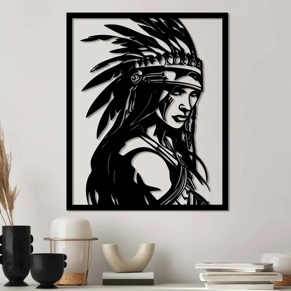 Décoration Murale Métal Design Tribal Chief Noir 45x56cm pour le Salon
