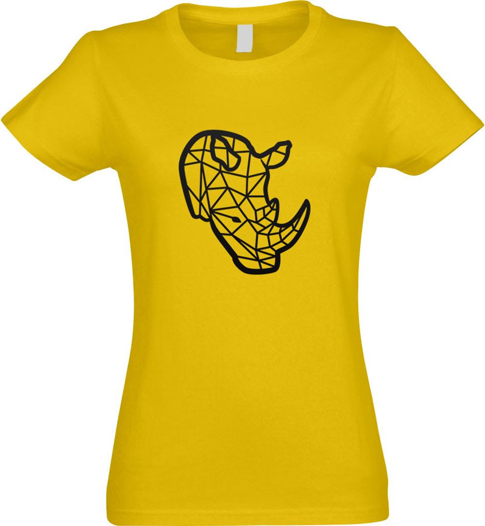 Kiwistar - T-Shirt tailliert - Damen - gelb - Polygon Nashorn Figur Tier Art - mit Motiv Bedruckt - Funshirt Design - Sport - Freizeit - Damen - S