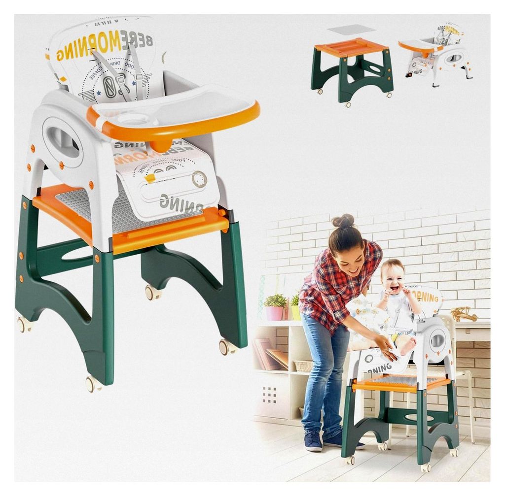 Verstellbarer Kinderhochstuhl 6 in 1 mit abnehmbarem Doppeltablett