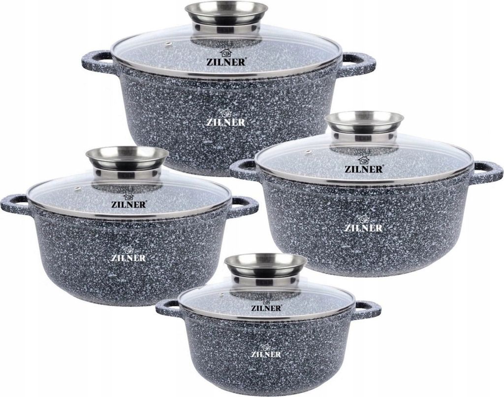 Graues Topfset 8tlg Topf Kompotttopf Suppentopf Kochtopf Keramik Marmor Induktionstöpfe GLASDECKEL (1.3L / 2.3L / 3.2L / 5.6L)