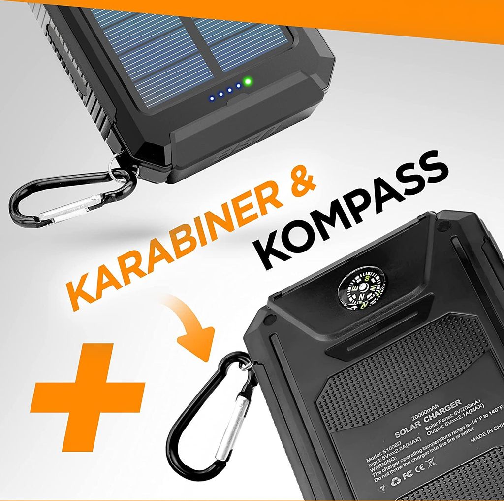 Solar Powerbank 30.000 mAh Tragbares Ladegerät Externer Produktbild 4