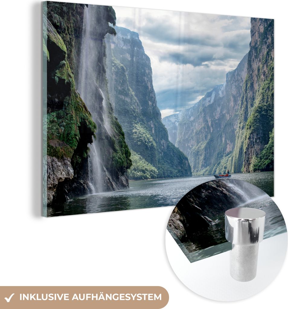 MuchoWow Große XXL Glasbilder - Bilder auf Wandbild - Foto auf Glas Cañon del Sumidero, Mexiko 150x100 cm Wanddekoration aus Glas - Acrylglasbi...