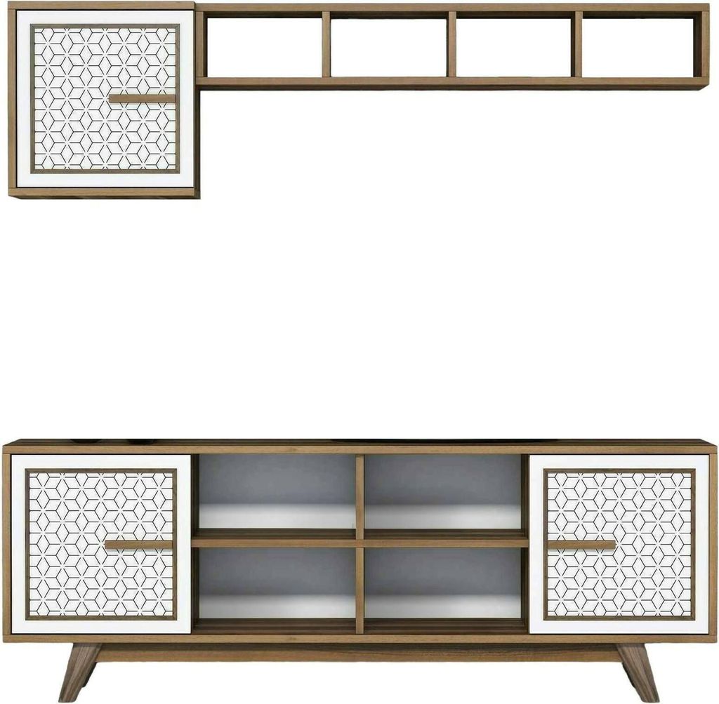 Fernsehschrank Diph, Ständer für Wohnzimmerfernseher, Niedriges Wohnzimmer-Sideboard, TV-Ständerbasis, 160x35h56 cm, Walnuss und Weiß