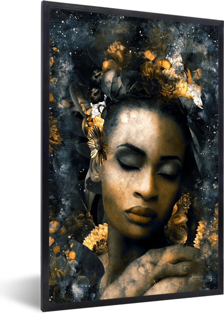 MuchoWow MuchoWow Gerahmtes Poster Blumen - Frau - Abstrakt 60x90 cm - Poster mit zchwarzem Bilderrahmen - Kunst