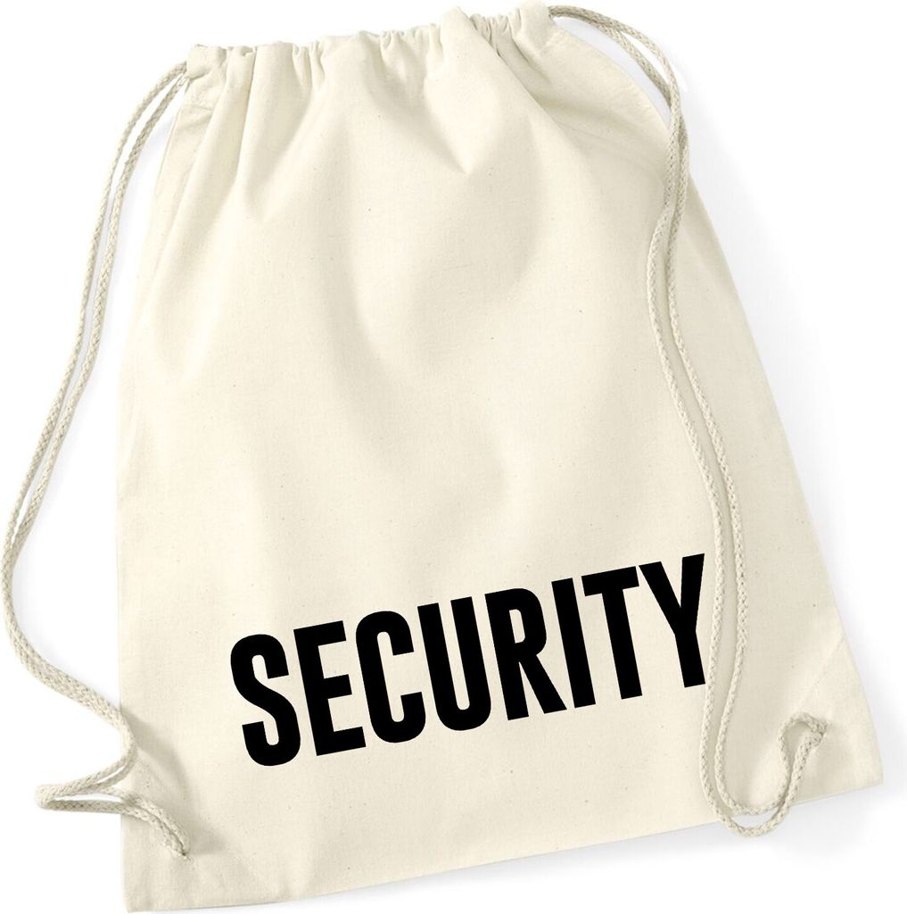 Huuraa Turnbeutel Security Schriftzug 12 Liter Natural Baumwolle Rucksack Geschenkidee