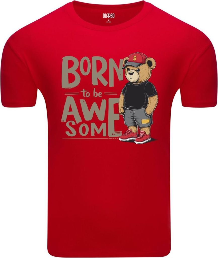 Diarbo Herren T-Shirt mit Lustiger Druck Gangster-Teddybär in Rot Gr.XXL