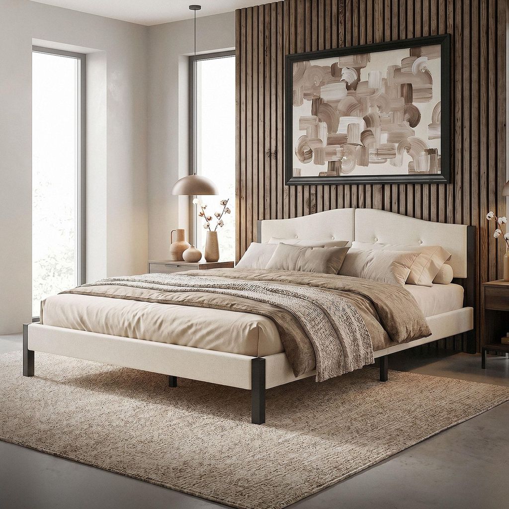 ML-Design Polsterbett 160x200 cm Beige Doppelbett mit Produktbild 